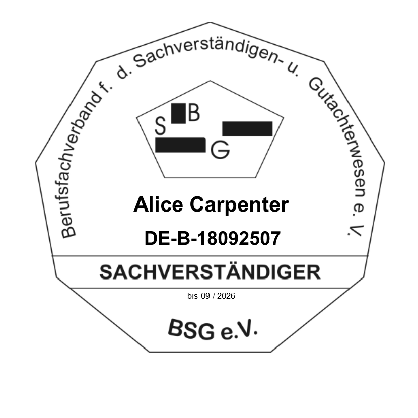 BSG e.V. Sachverständiger – Alice Carpenter, DE-B-18092507